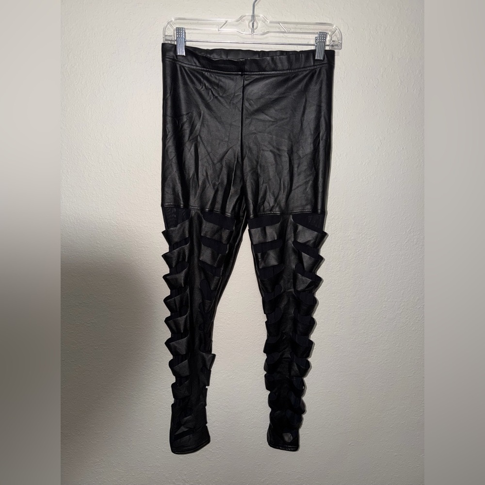 New BlackMilk Black Faux Leather Leggings - Picture 1 of 9